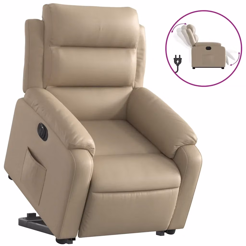 Poltrona Alzapersona Reclinante Elettrica vidaXL in Similpelle Beige con Supporto per Senior – 2