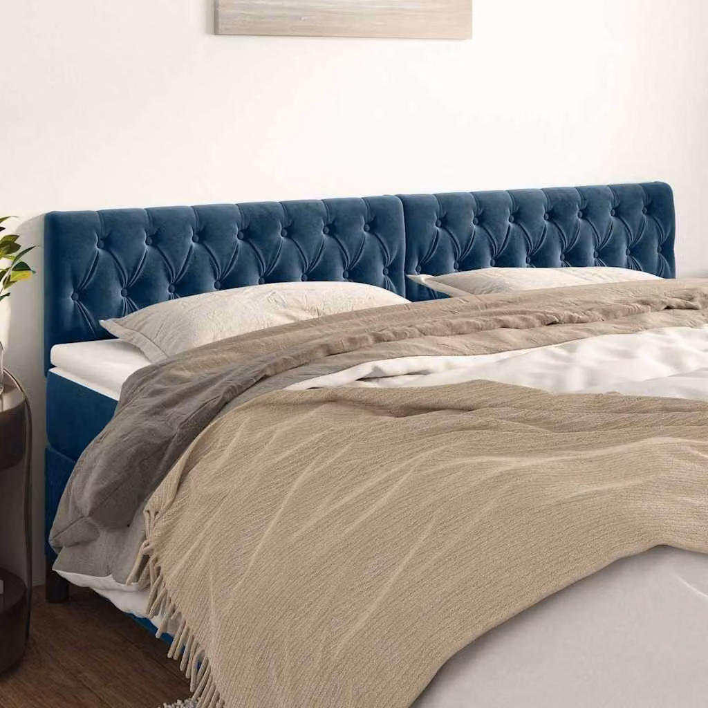 Testiera per letto vidaXL in velluto blu scuro con struttura in legno L: 180 cm, P: 7 cm, H: 78/88 cm
