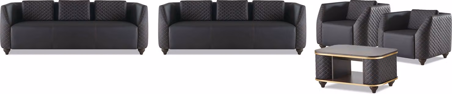 Sitzmöbel 3-Sitzer Sessel Couchtisch Schwarz Braun Leder Ledersofas Set