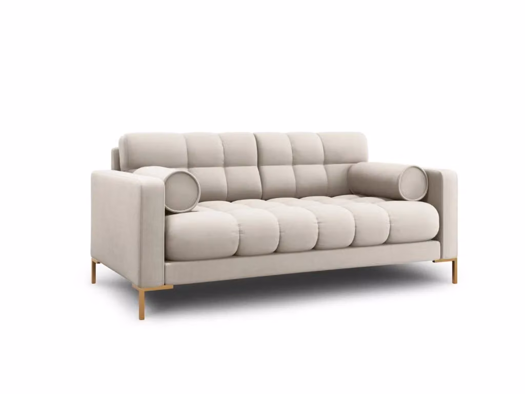 Divano 2 posti Bali di Cosmopolitan Design in tessuto beige e oro con cuscini inclusi L: 152 cm, P: 75 cm, H: 92 cm – 2