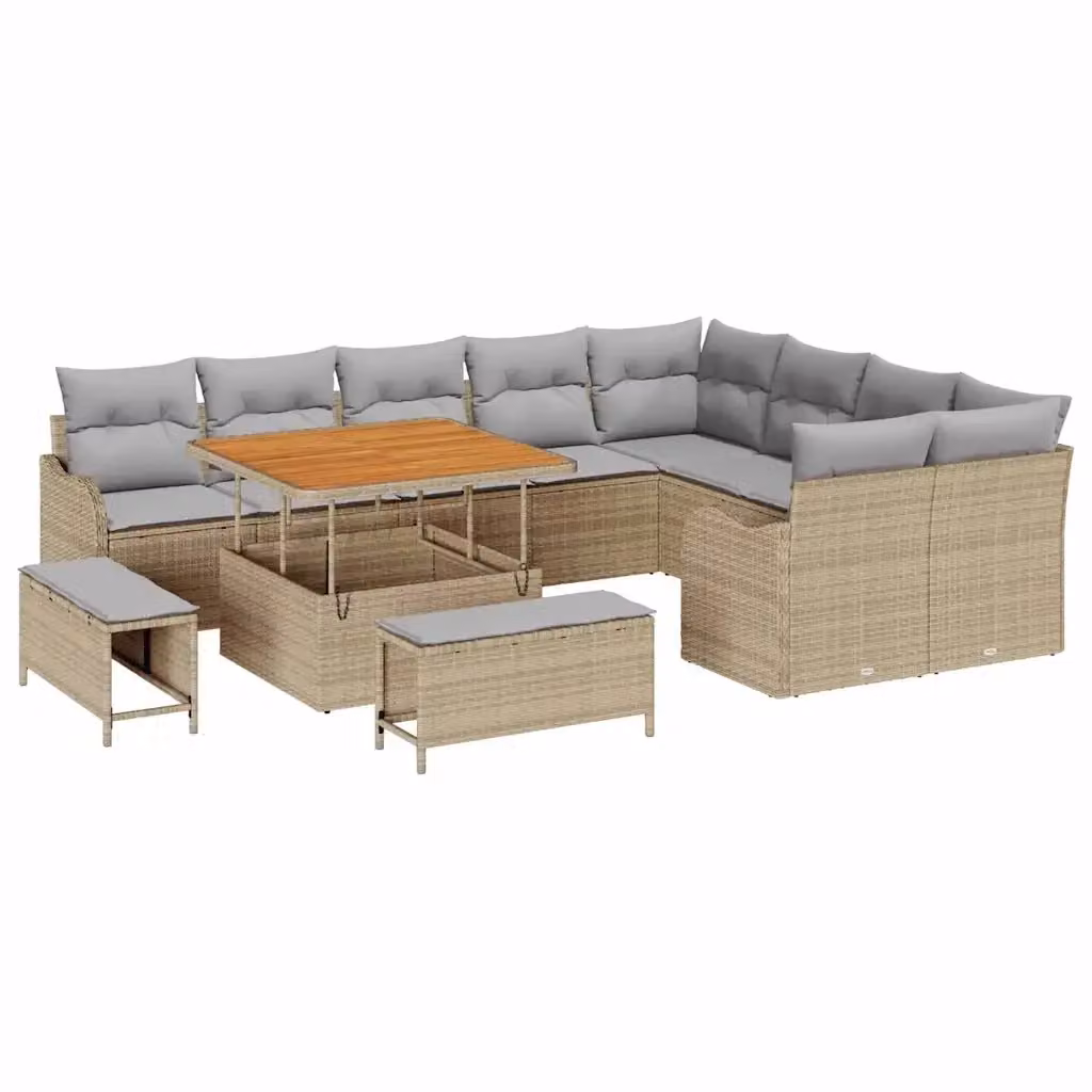 Set Divano da Giardino vidaXL a forma a U composto da 12 pezzi con cuscini in beige e grigio chiaro – 2