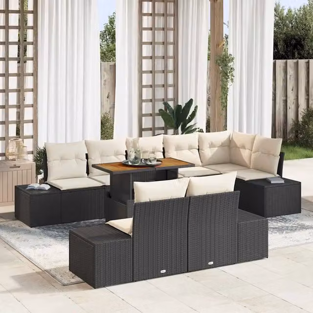 Set Divano da Giardino 9 pz Nero Poly Rattan 3358714