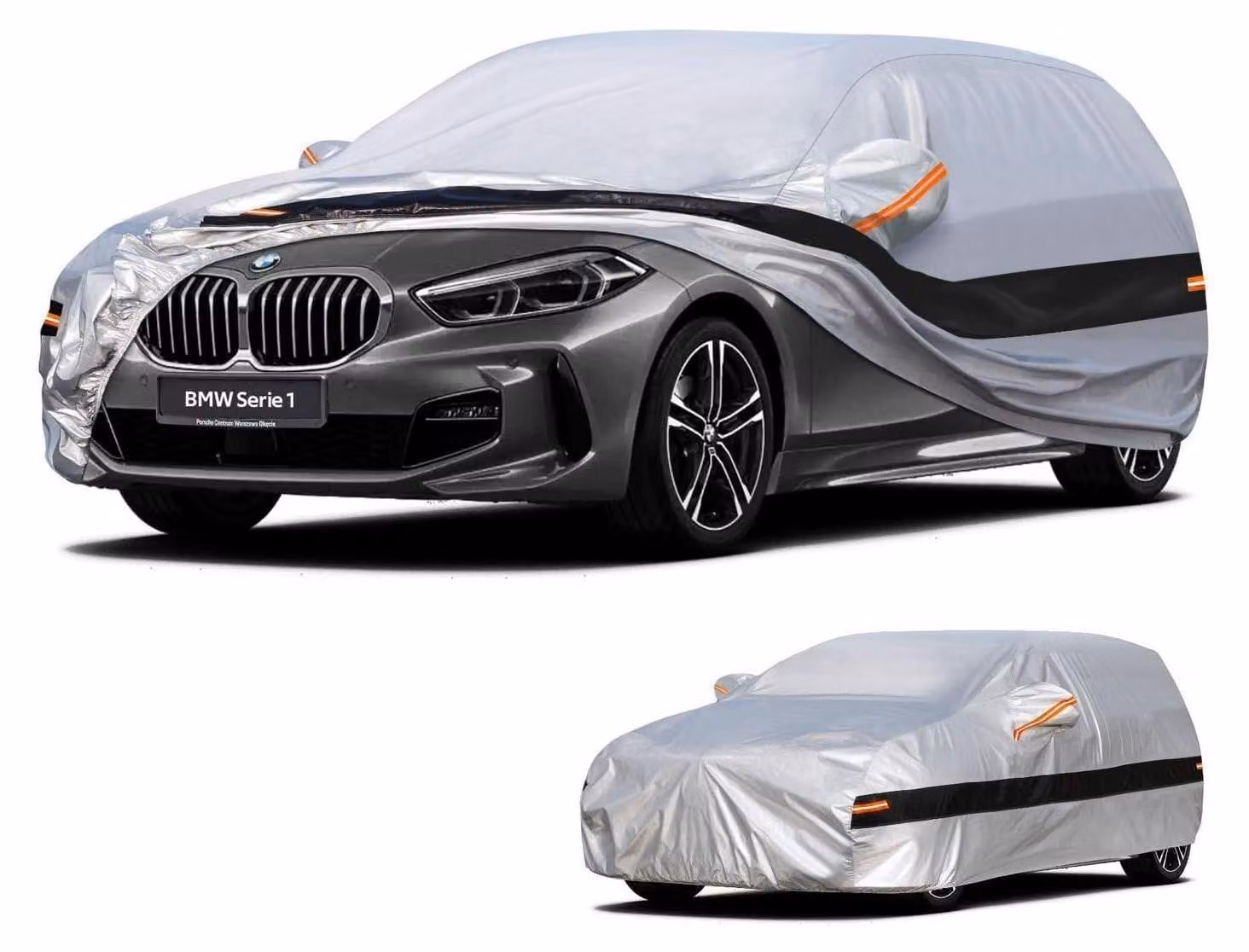 Copertura per auto compatibile con BMW Serie 1 (modelli F20/F21/F52/F40/F70/E87/E82/E81/E88) (dal 2004 al 2025), 10 strati, impermeabile, colore argento