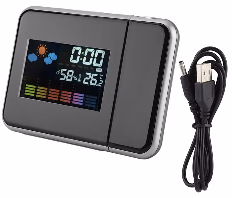 Proiettore digitale LED per previsioni del tempo, calendario, indicatore di umidità, sveglia (nero)