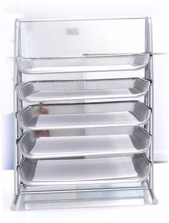 Cassetto A4 da ufficio a 5 scomparti, nero/argento, organizer per documenti