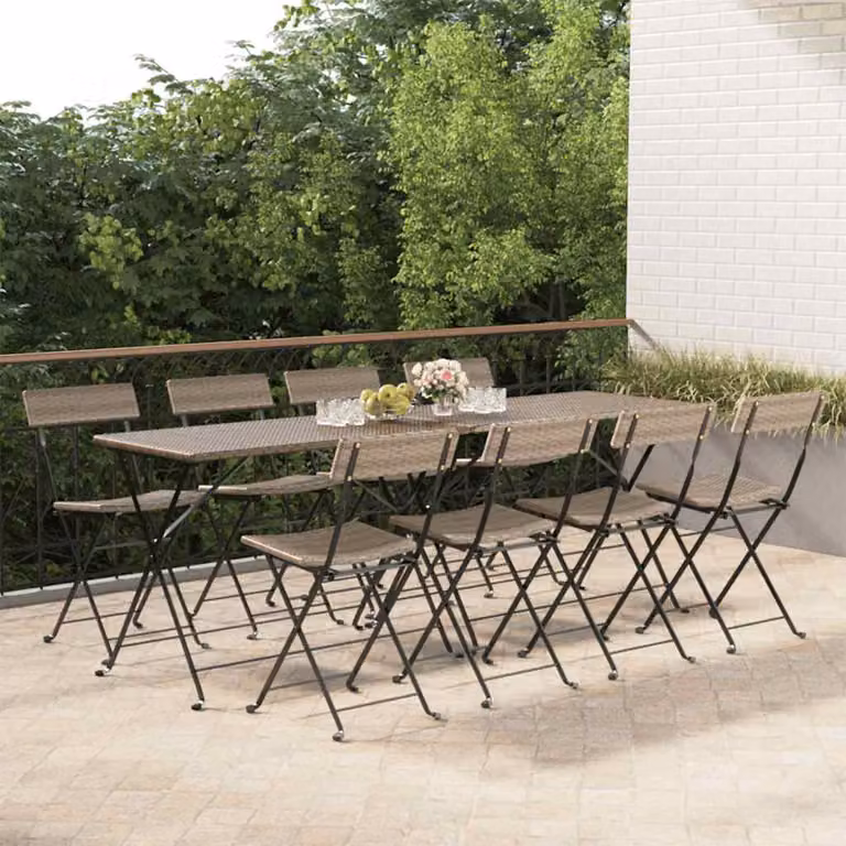 Set di 8 sedie pieghevoli impilabili vidaXL in polyrattan e acciaio, colore grigio e marrone