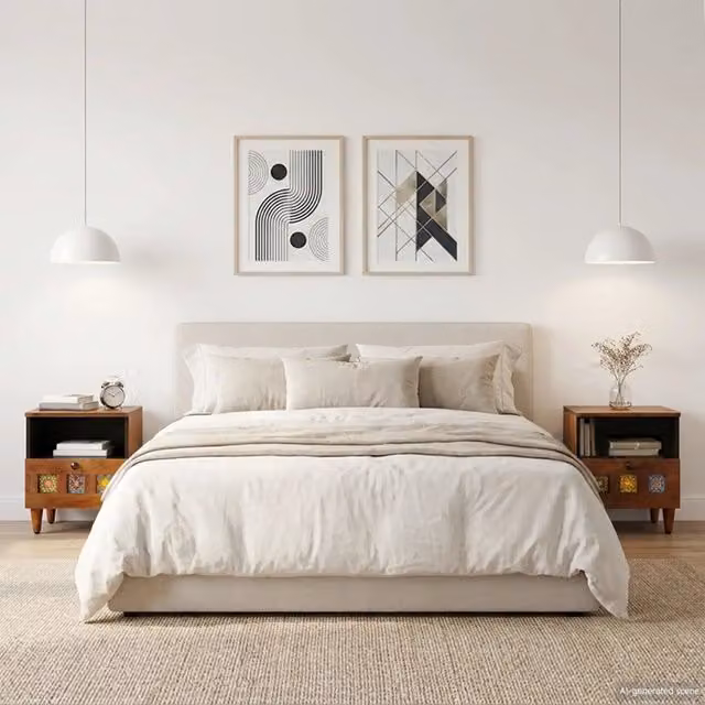 Set di 2 Armadi da Notte Moderni vidaXL in Legno di Mango Marrone L/P/H: 40 x 33 x 46 cm