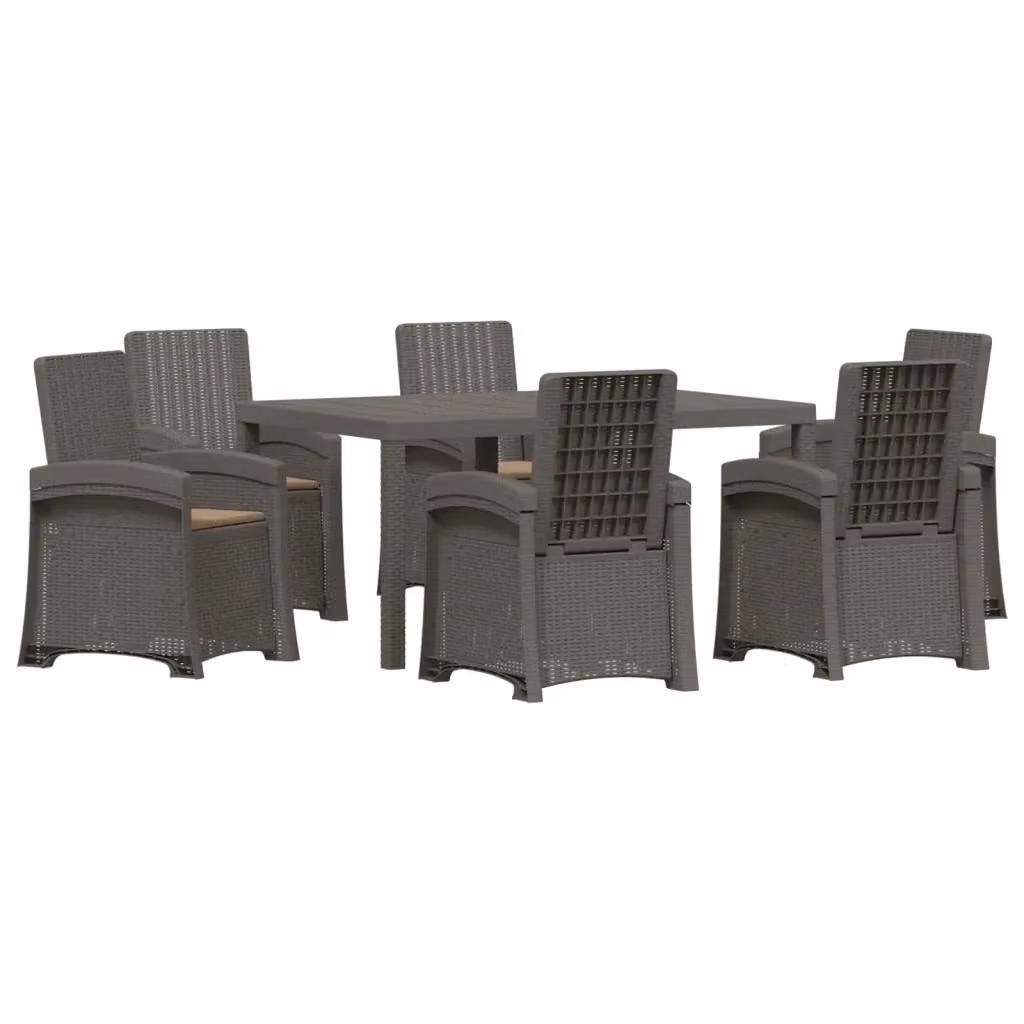 Set da pranzo per giardino e terrazzo vidaXL in rattan 7 pz Grigio e Beige – 2