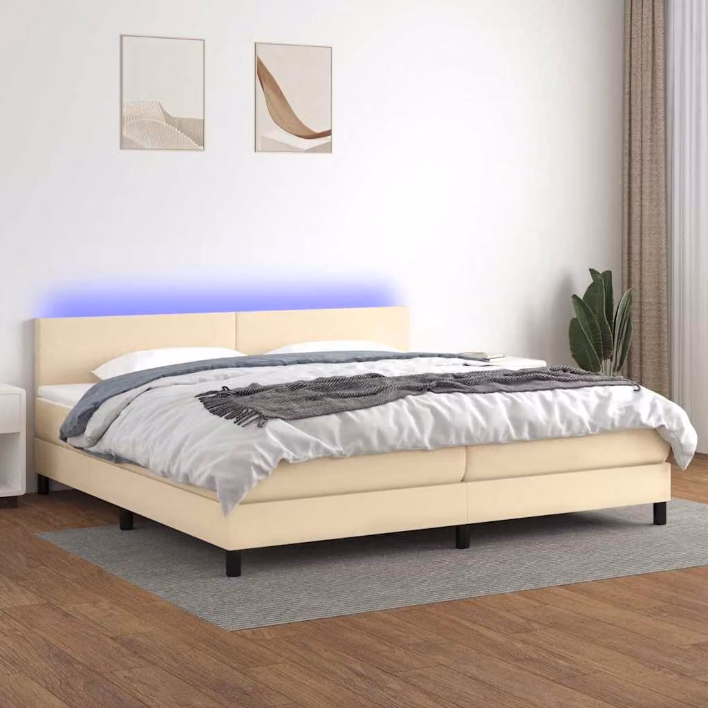 Letto Ibrido con Materasso e Illuminazione LED vidaXL in Tessuto Bianco e Beige L/P: 200 x 200 cm – 1