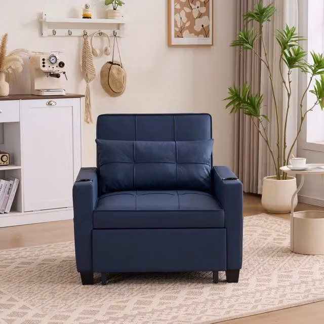 Desviae Poltrona letto 3 in 1 reclinabile con tre inclinazioni in legno e metallo blu salvaspazio per piccoli ambienti