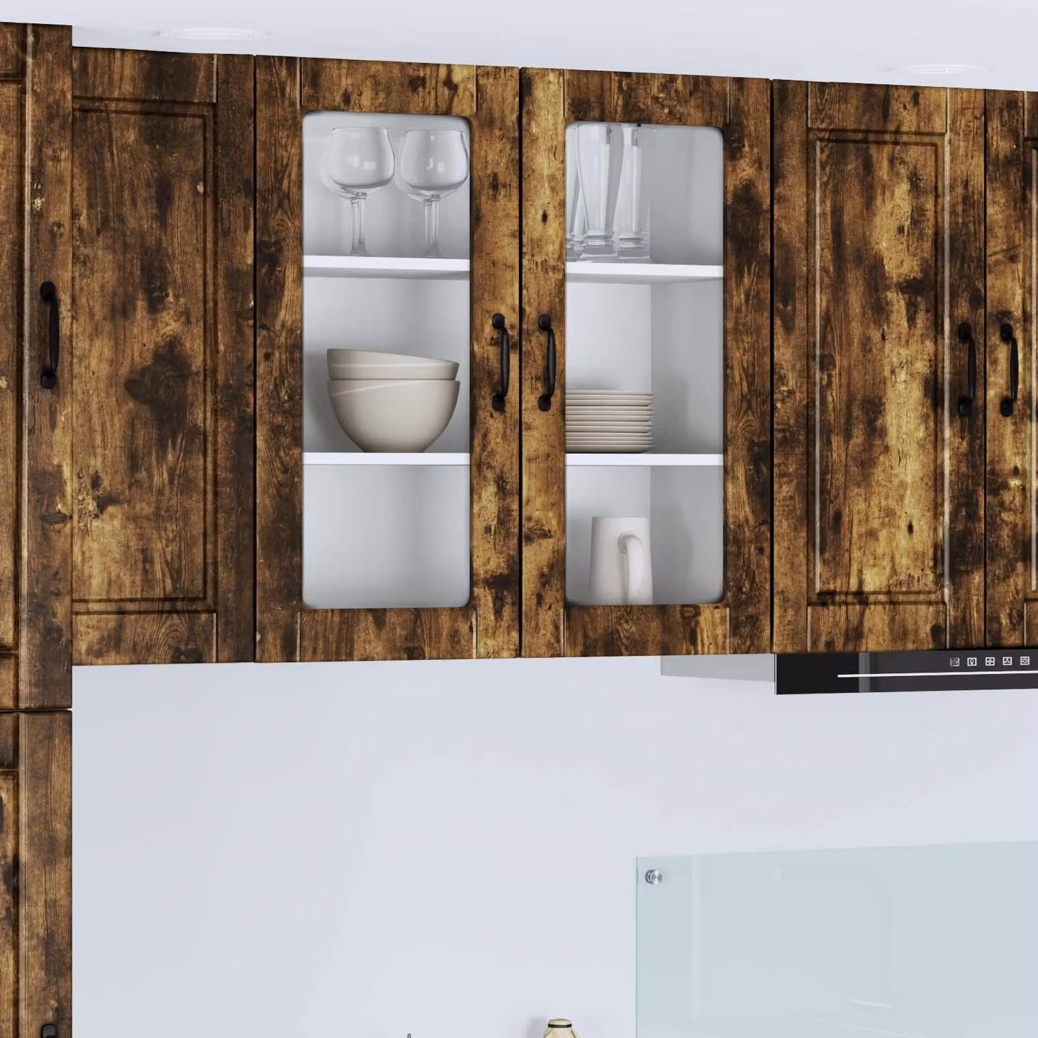 Mobile da parete PORTO vidaXL in legno e vetro, Rovere fumé, L 80 x P 31 x H 80 cm