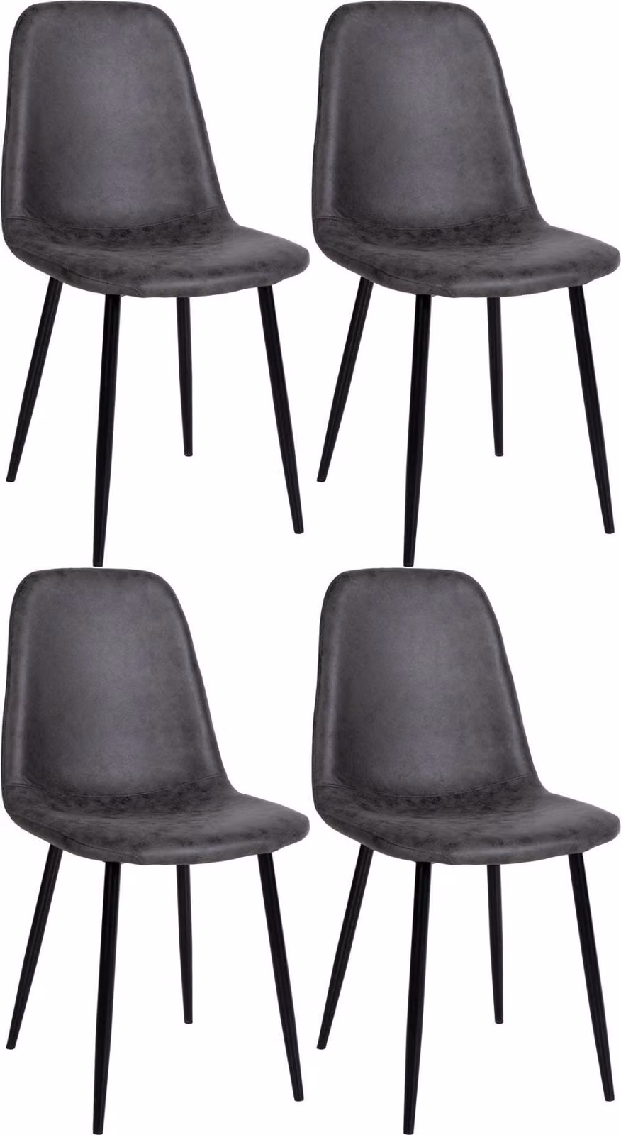 set di 4 sedie da pranzo - Set di sedie per la famiglia - Design a bassa manutenzione | Colore: grigio scuro. Materiale: Similcuoio