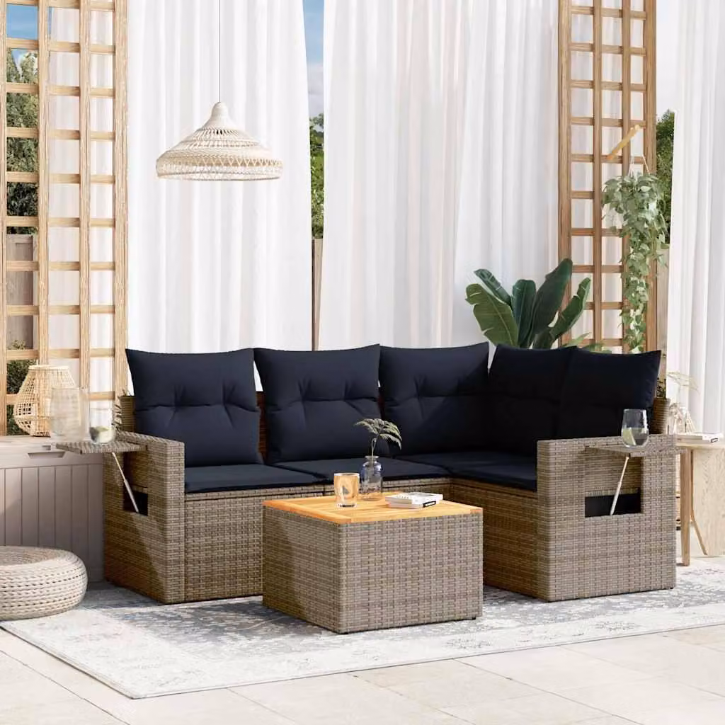 Maison Exclusive - Set di 5 divani da giardino con cuscini, grigio, polyrattan