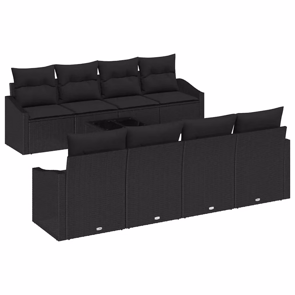Set di divani da giardino vidaXL a forma di U con 7 pezzi, colore nero, in rattan e metallo con cuscini inclusi – 2