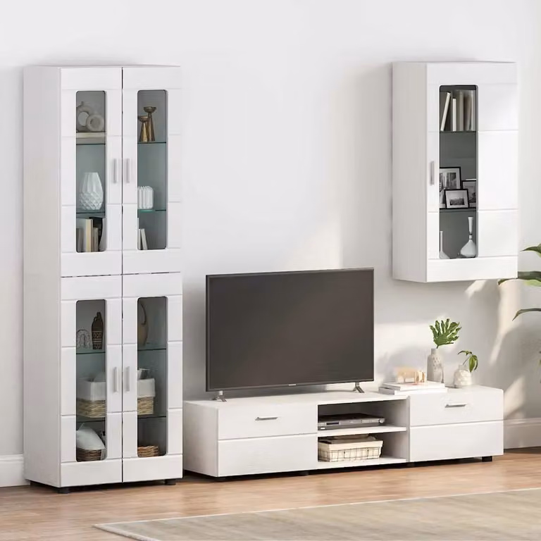 Armadio moderno vidaXL in legno MDF bianco opaco con ante a battente e ripiani interni per camera da letto o soggiorno L: 100 cm, P: 47 cm, H: 27 cm