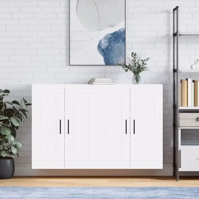 Set di 2 armadietti da parete vidaXL bianchi in legno e metallo per bagno con ante a battente