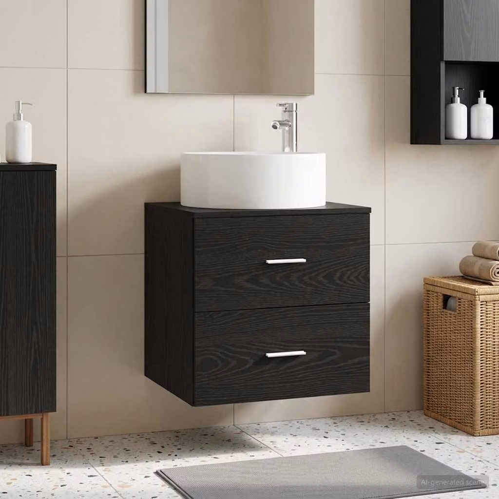 Mobile Lavabo da Parete Moderno vidaXL in Rovere Nero con Cassetti e Ante, L 49,5 x P 44,5 x H 65,5 cm