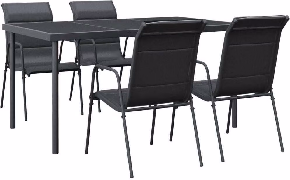 Set da Pranzo da Giardino 5 pz Nero in Acciaio e Textilene