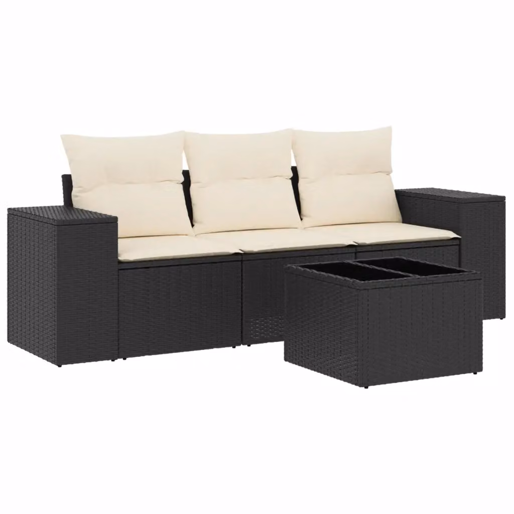 Set da giardino vidaXL composto da divano a 2 posti, poltrone lounge e tavolino con cuscini bianchi e struttura in metallo nero – 2