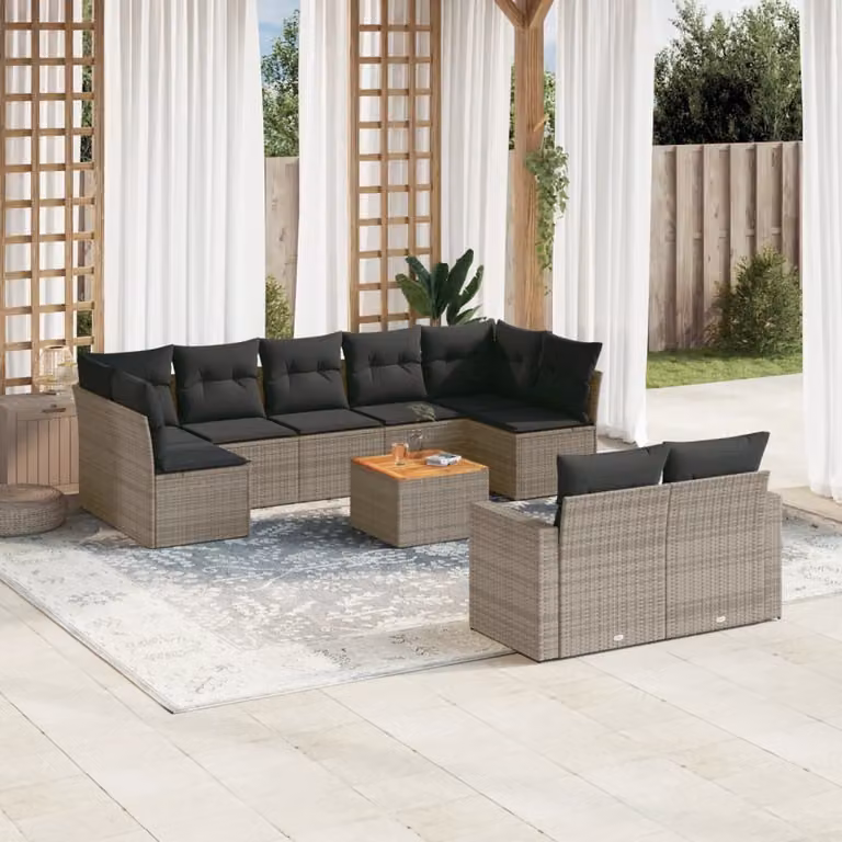 Maison Exclusive - Set Divano da Giardino 10 pz con Cuscini Grigio in Polyrattan
