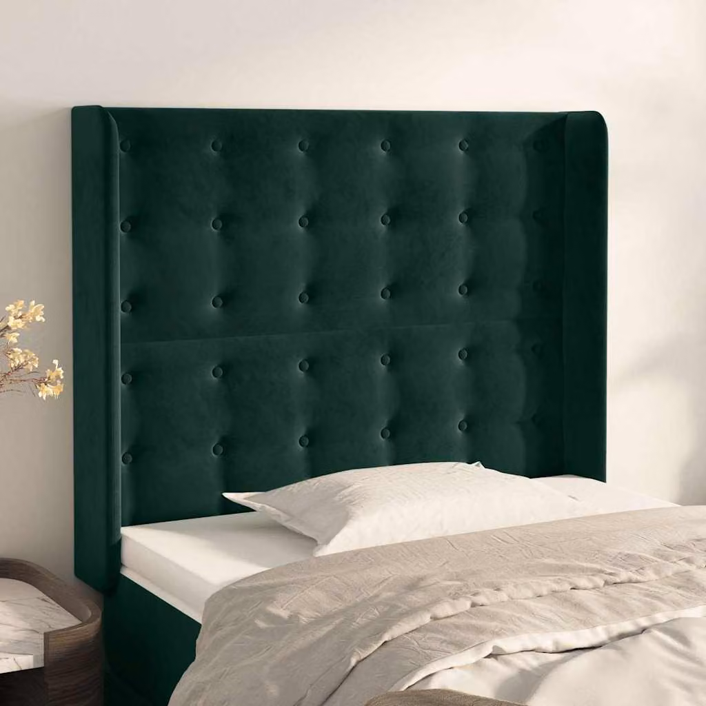Testiera ad orecchio vidaXL in velluto verde scuro L: 93 cm, P: 16 cm, H: 118-128 cm