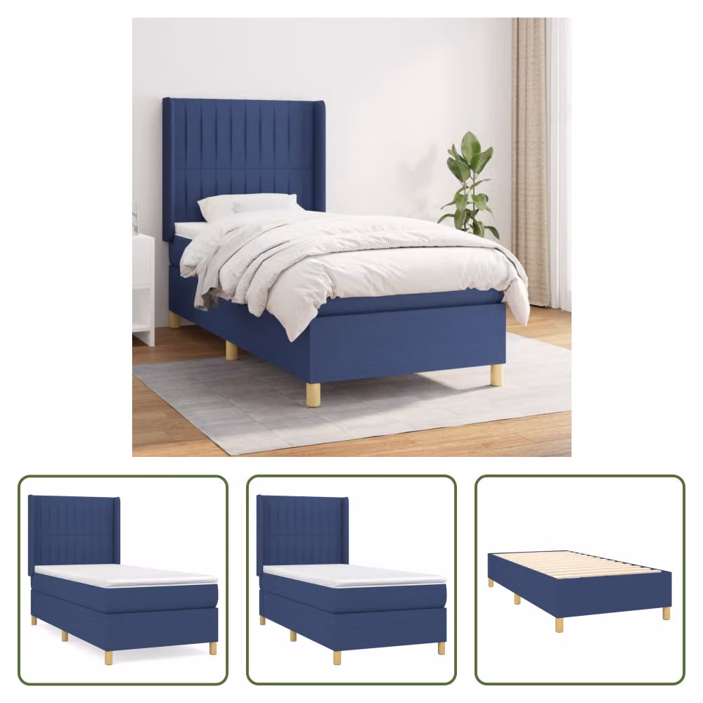 The Living Store Letto a molle con materasso Blu 80x200 cm in tessuto