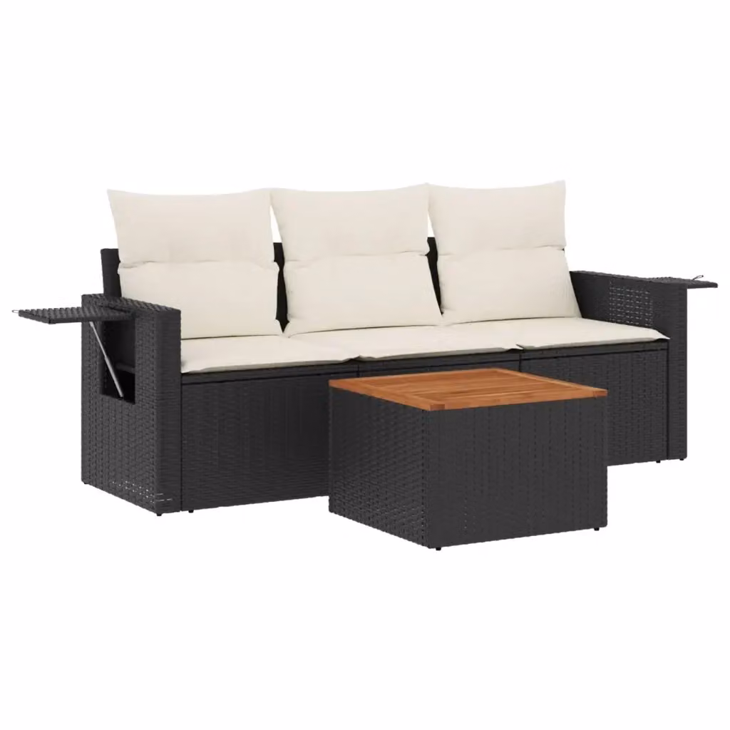 Set di divani da giardino vidaXL in polyrattan nero con cuscini e tavolino da esterno – 2