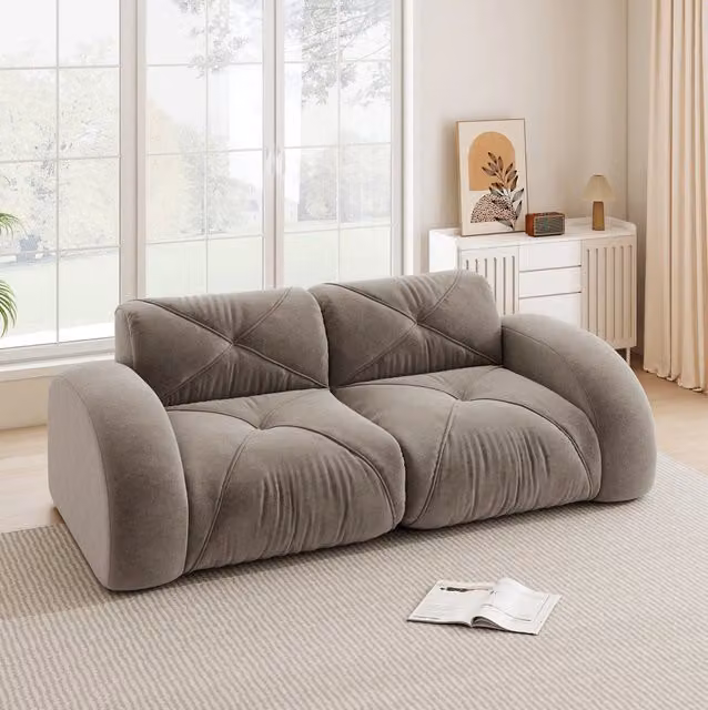 Divano modulare senza telaio 204x95x76 cm in chenille taupe con schiuma ad alta densità