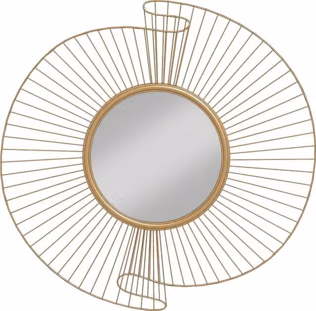 Specchio da parete rotondo HOMCOM con design plissettato e strisce in metallo, Oro, L: 60 cm, H: 60 cm – 1