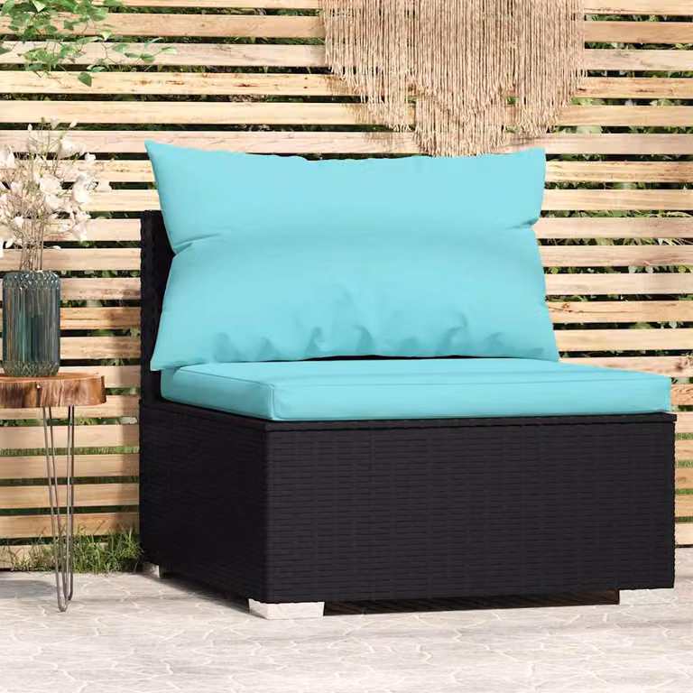 vidaXL Divano Centrale da Giardino in Polyrattan Nero con Cuscini