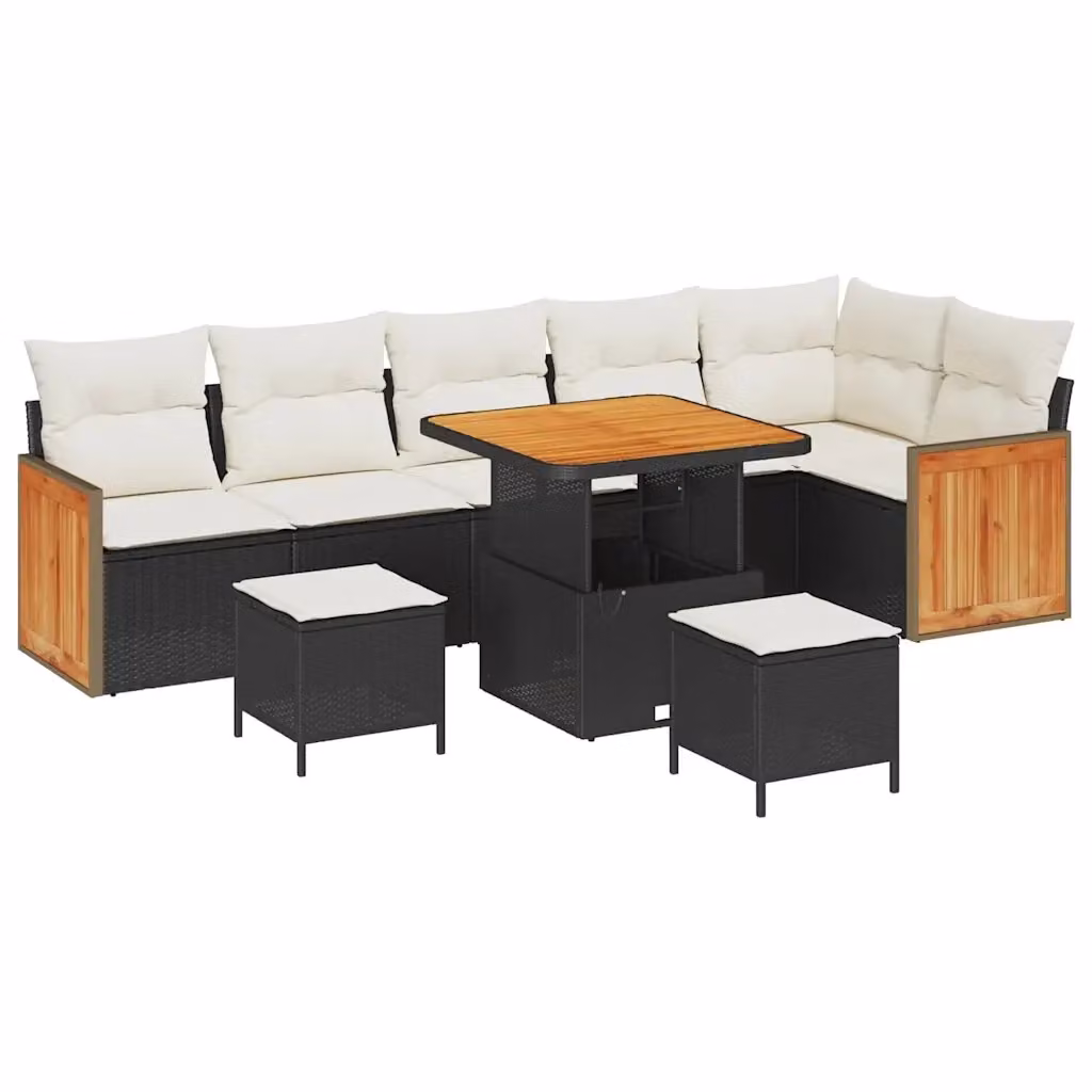Set Divano da Giardino vidaXL 11 pz a Forma a L con Cuscini Nero e Beige – 2