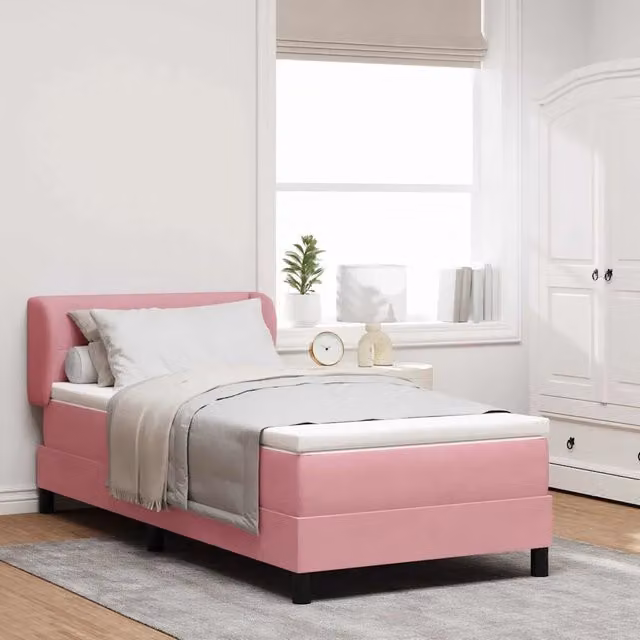 Letto a molle con testiera in velluto rosa vidaXL L/P: 100 x 200 cm