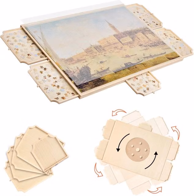 Tavolo per Puzzle in Legno da 2000 Pezzi 1020 x 745 mm con 5 Cassetti Base Rotante a 360 Gradi e Coperchio