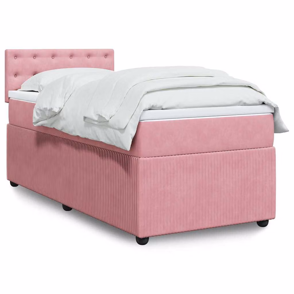 vidaXL Giroletto a Molle con Materasso in Velluto Rosa e Bianco, L/P: 100 x 200 cm