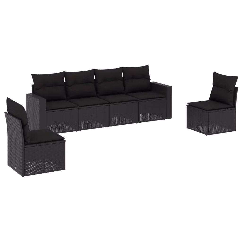 vidaXL Set Divano da Giardino 6 pz Moderno in Polyrattan Nero con Cuscini Imbottiti e Rivestimenti Rimovibili – 2