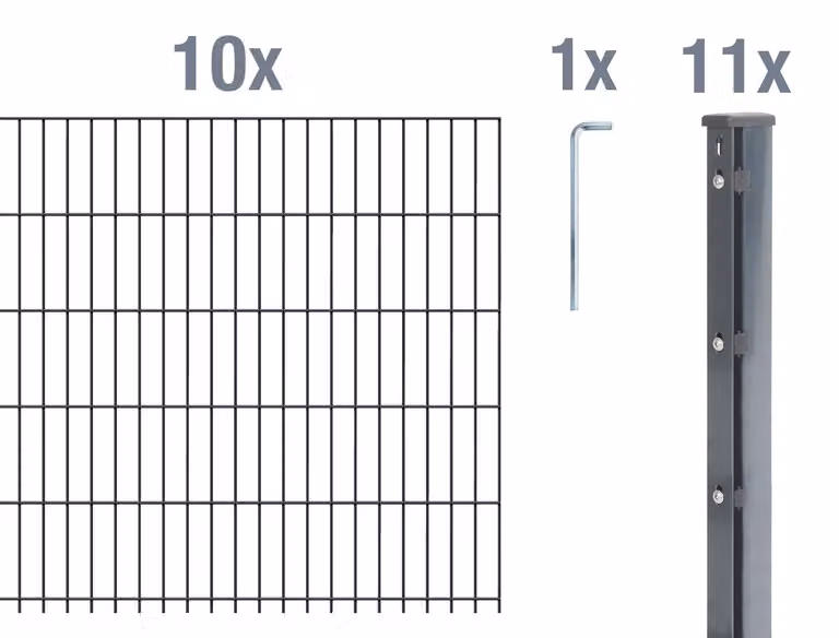 Recinzione a pannelli doppi, modello Alberts 673208, set completo da 22 elementi, colore antracite, altezza 83 cm, lunghezza 25 metri