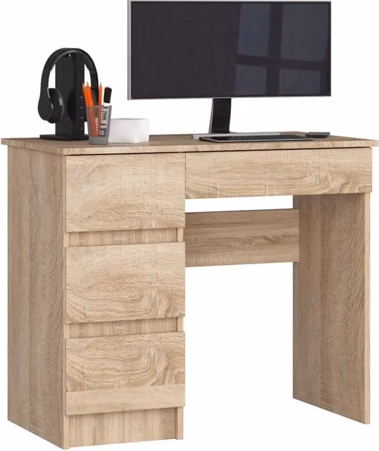 Scrivania per computer AKORD A7 in finitura Sonoma Quercia con 4 cassetti, Modello a sinistra, L: 90 cm, P: 50 cm, H: 77 cm