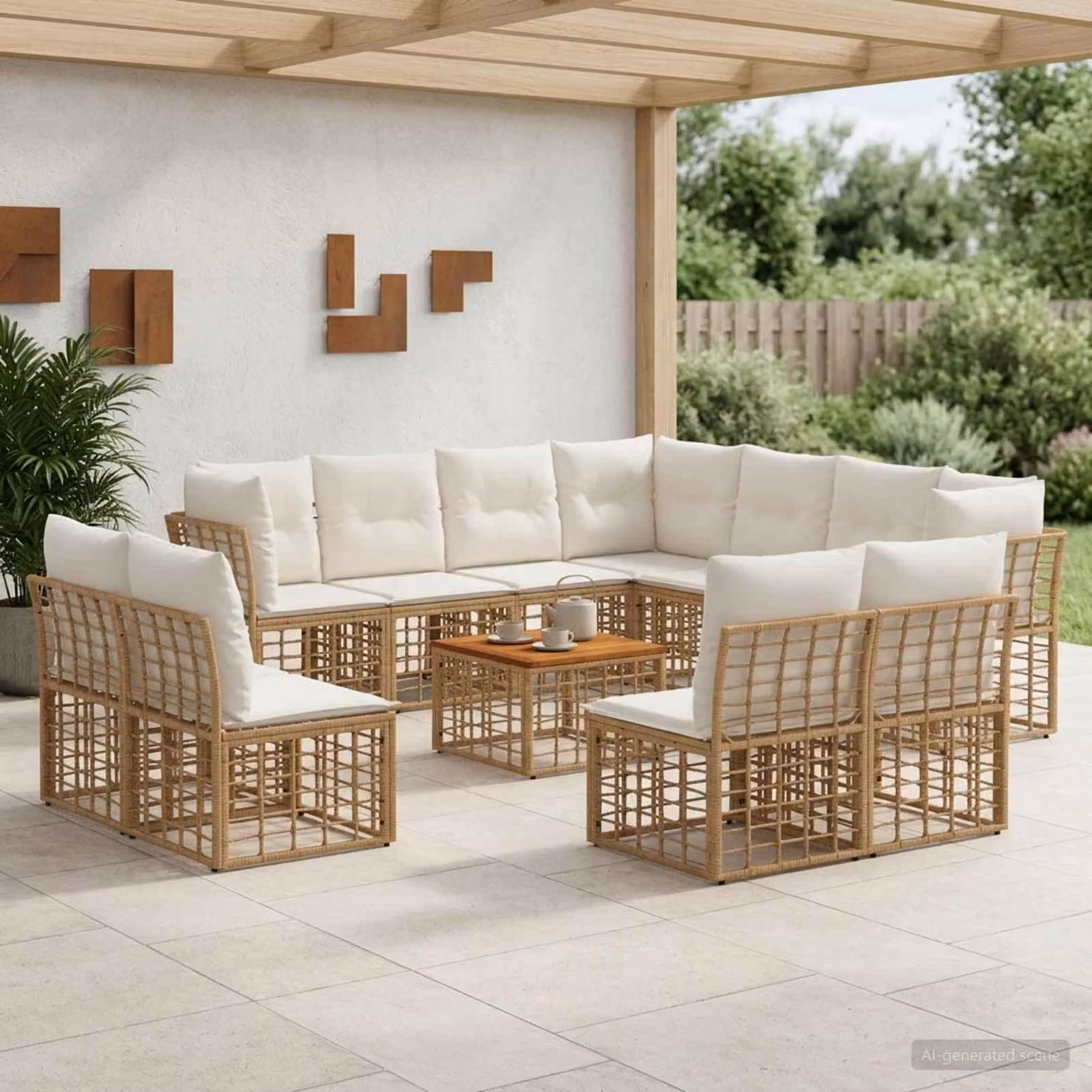 Maison Exclusive - Set da esterno per divano, composto da 12 pezzi. Tessuto in poliestere, naturale e color crema