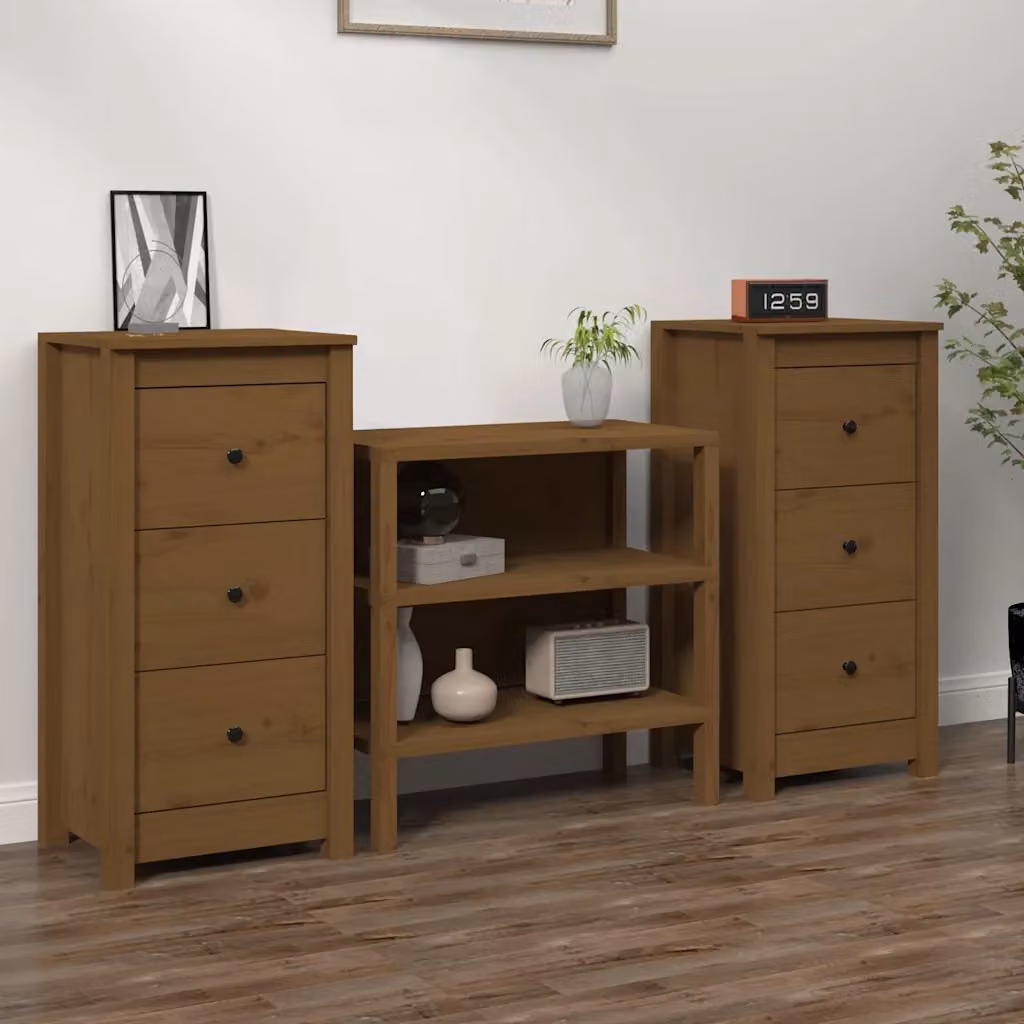 Set di 2 credenze vidaXL in legno massello di pino color marrone stile rustico L 40 cm x P 35 cm x H 80 cm
