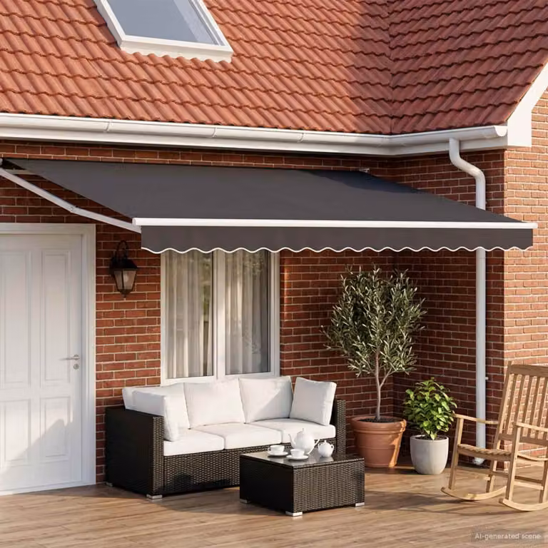 Tenda retrattile vidaXL con bracci pieghevoli in poliestere e metallo, colore antracite e bianco, L: 400 cm, P: 200 cm