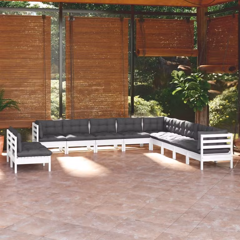 Maison Exclusive - Set Divani da Giardino 11 pz con Cuscini BiancLegno di Pino