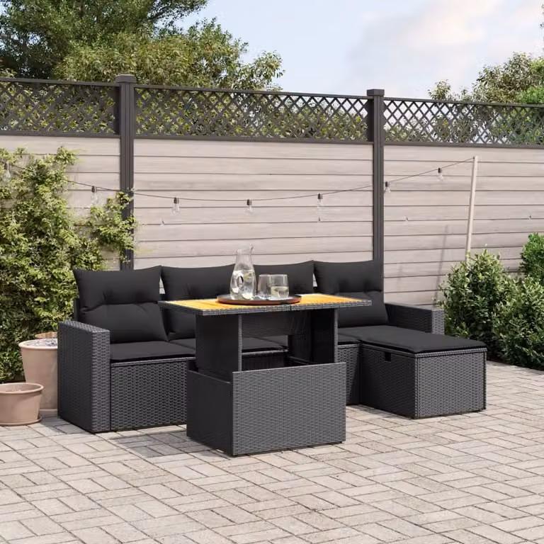 Maison Exclusive - Set da giardino 6 pezzi con cuscini in polyrattan nero