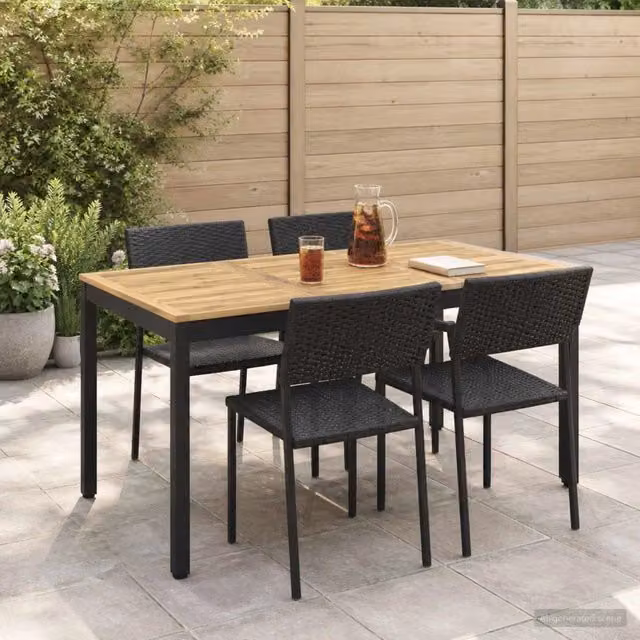 Tavolo da giardino rettangolare vidaXL in legno di acacia bianco e nero L: 141 cm, P: 80,5 cm, H: 75 cm