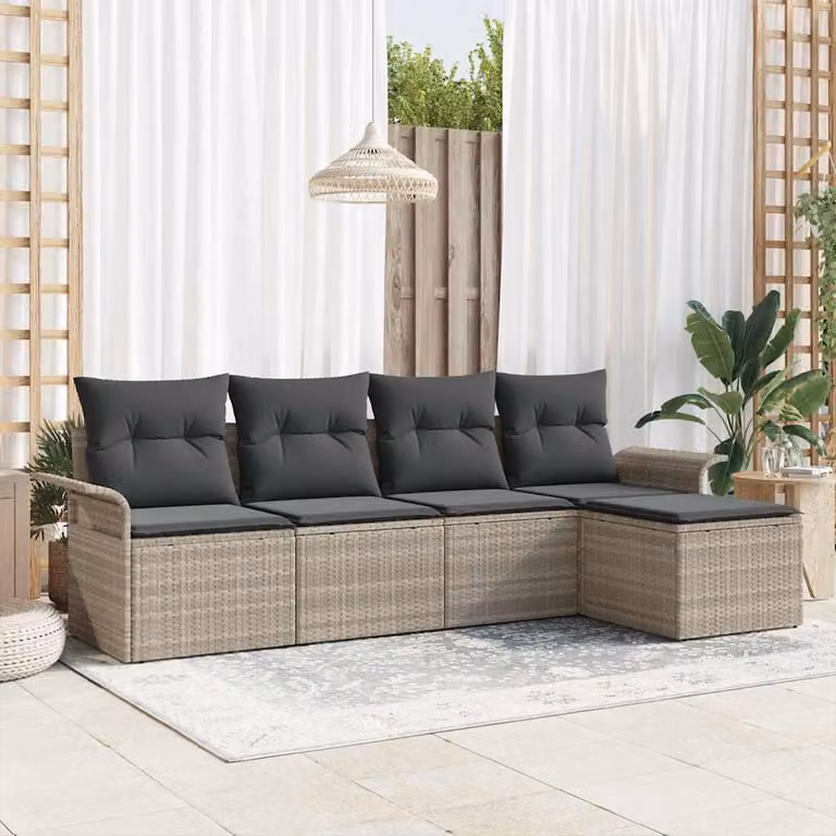 Maison Exclusive - Divano da esterno con cuscino 5 pcs Grigio chiaro polyrattan