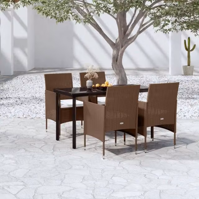 Set da Pranzo da Giardino 5 pz con Cuscini Marrone e Nero 3099301