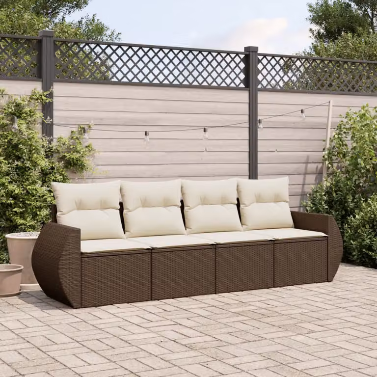 Set Divano da Giardino a L vidaXL 4 pz in Polyrattan Marrone con Cuscini Imbottiti e Coperture Rimosse
