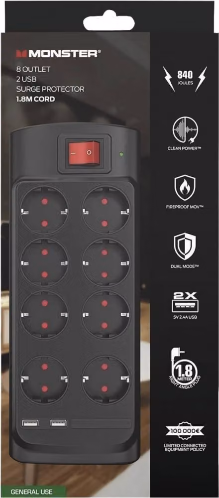 Snakebyte VMP4003 MONSTER Striscia a 8 prese + 2 USB-A ON/OFF