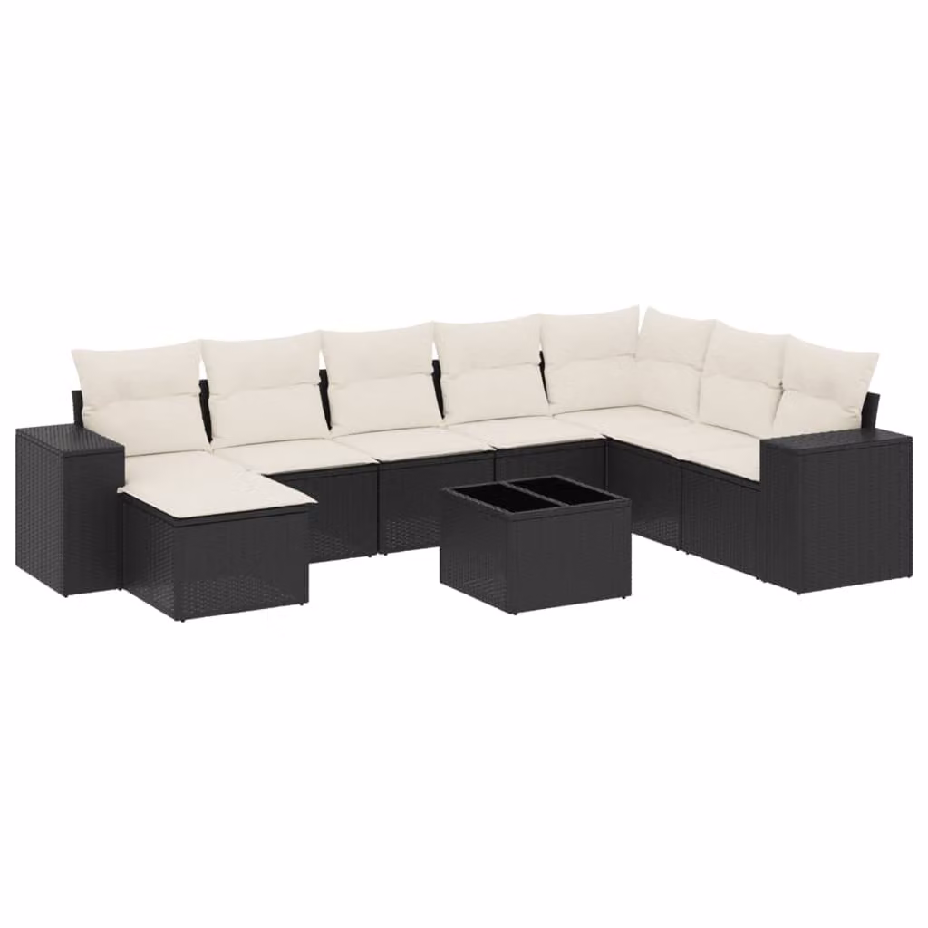 Set Divani da Giardino 9 pz con Cuscini Nero in Polyrattan