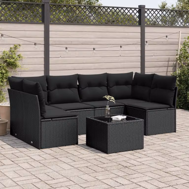 Set Divano da Giardino a L con Tavolino vidaXL, 7 Pezzi, Nero