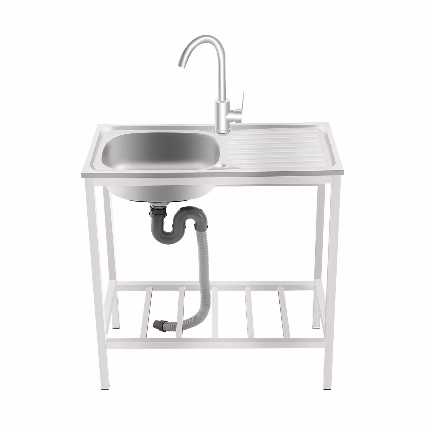 Lavello da cucina a una vasca - Argento - Capacità di carico: 66 kg - Acciaio inossidabile - Autoportante con piano di lavoro